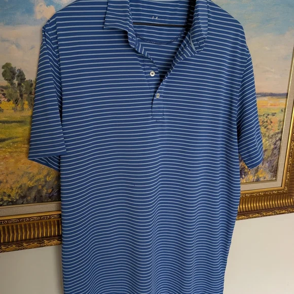 Johnnie-O Blue Striped Men's Polo Shirt - Picture 1 of 5